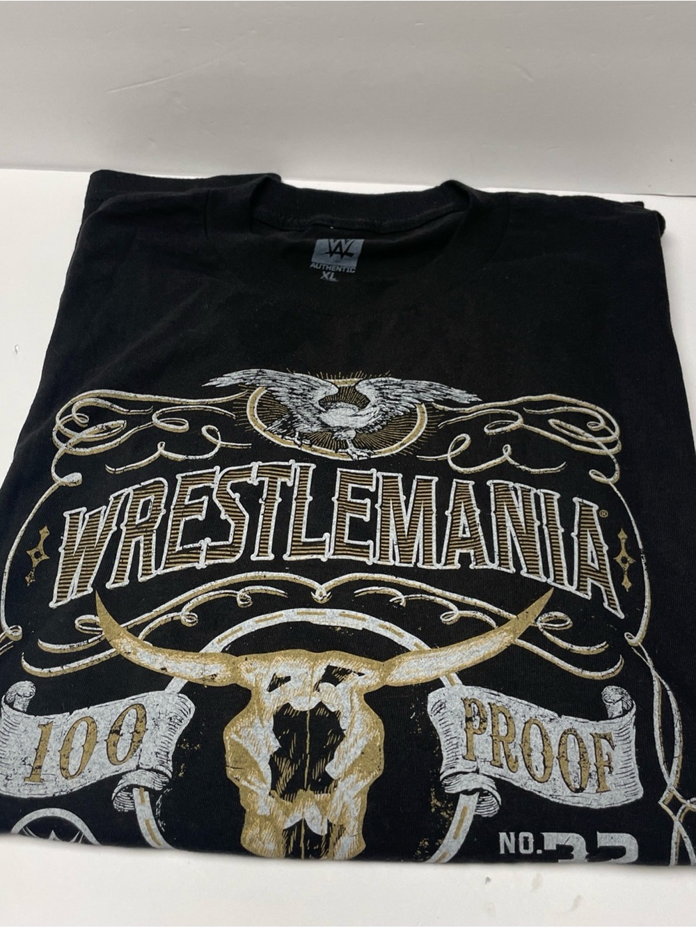 WWE WrestleMania Black Graphic Tee with Gold and White Print